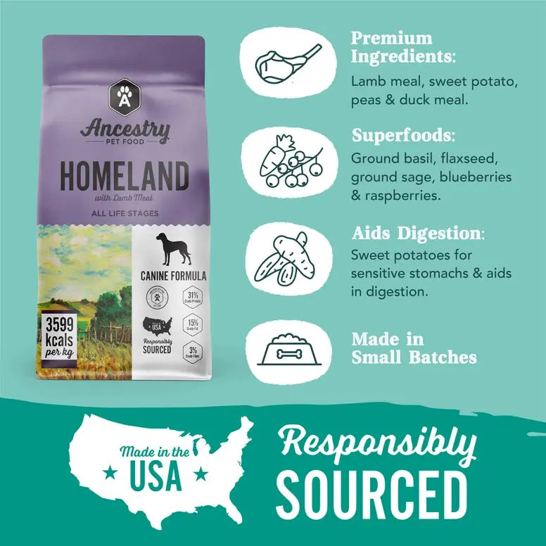 Ancestry Premium Grain - Free Dry Kibble Dog Food with Lamb Meal and Sweet Potato Formula