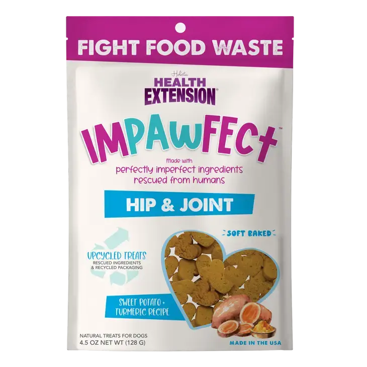 Health Extension Impawfect Soft & Chewy Dog Treats with Sweet Potato and Turmeric Flavor for Optimal Hip & Joint Support - 4.5oz
