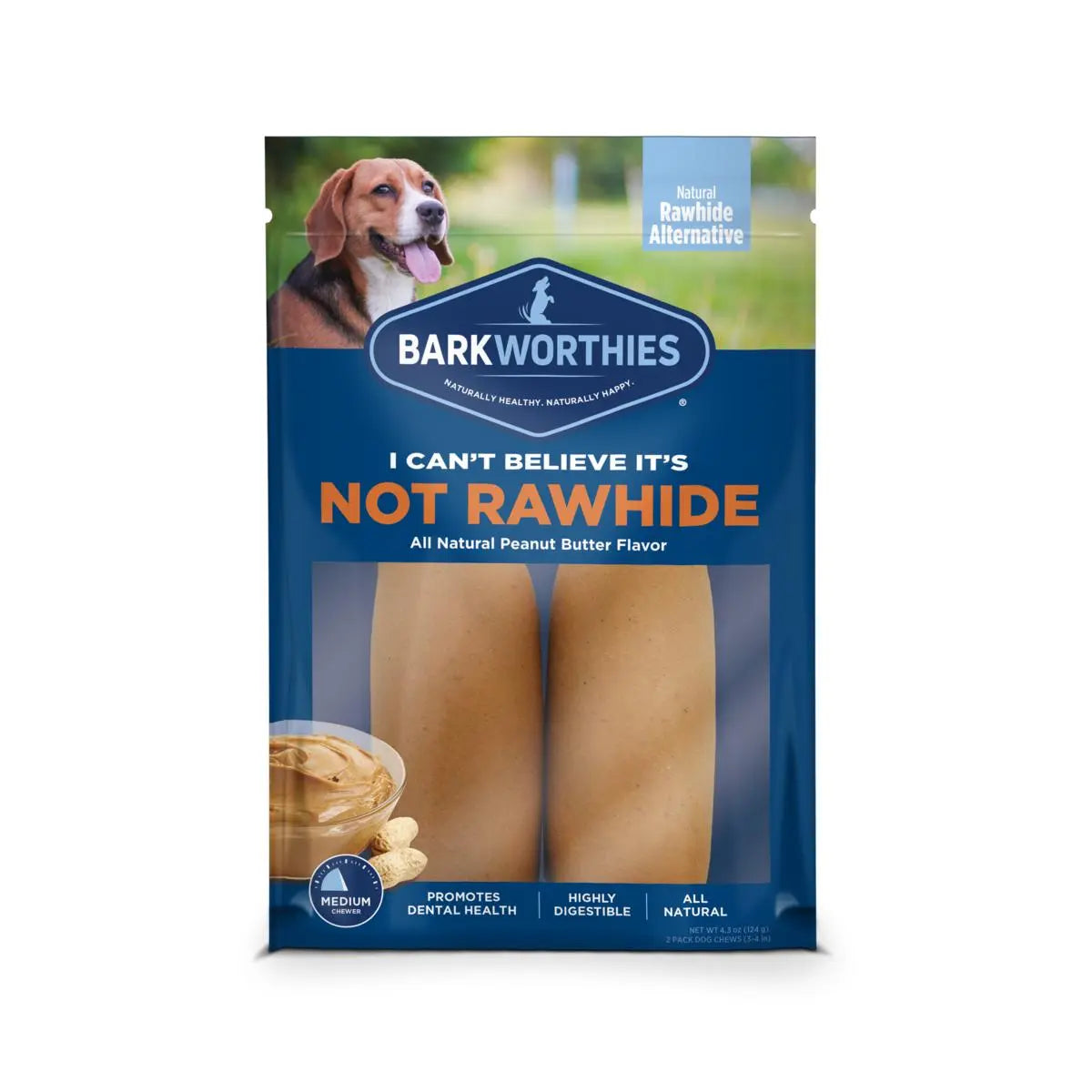 Barkworthies Peanut Butter Flavored Non - Rawhide Chew Rolls for Dogs
