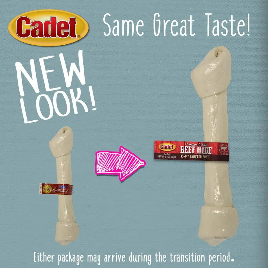 Original Cadet Premium Beef Hide Knotted Dog Chews in the Shape of a Knotted Bone