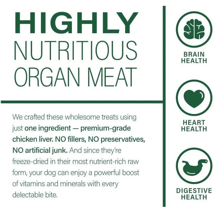 360 Pet Nutrition Grain-Free, All-Natural Raw Freeze-Dried Chicken Liver Dog Treats for Healthy Pets