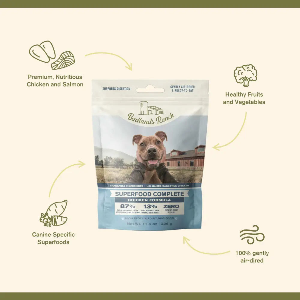 Badlands Ranch Premium Superfood Complete Grain-Free Air-Dried Chicken Dog Food for a Healthy Canine Diet
