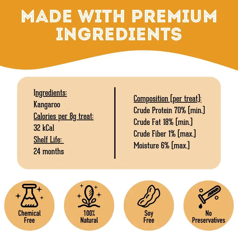 Granville Premium Dehydrated Kangaroo Dog Treats - 80g