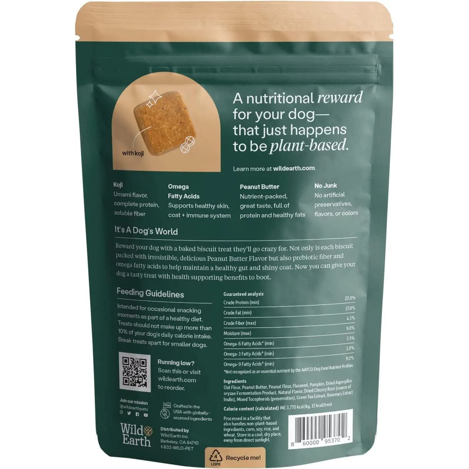 Wild Earth Premium Superfood Vegan Dog Training Treats Infused with Koji and Creamy Peanut Butter