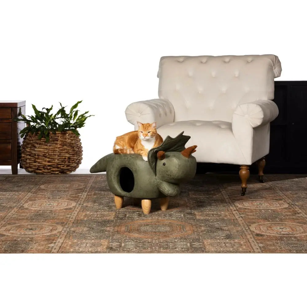 Prevue Pet Cozy Green Faux - Leather Dinosaur Ottoman Cat and Dog Hideaway