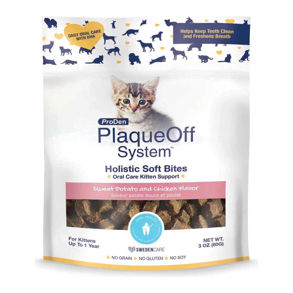 ProDen PlaqueOff Holistic Soft Bites for Kitten Oral Care - Sweet Potato and Chicken Flavor