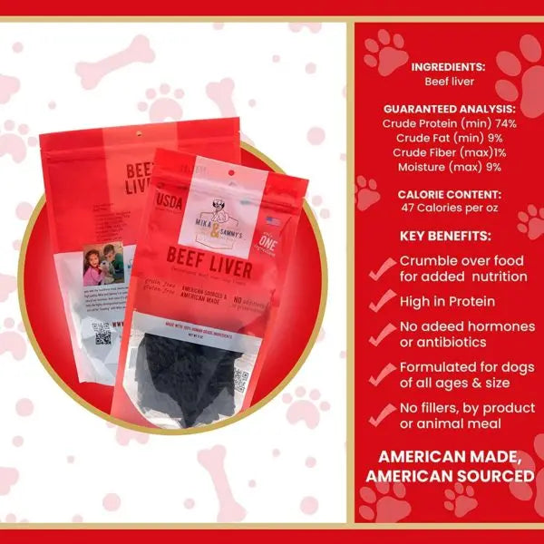 Mika & Sammy’s Premium 5oz Dehydrated Beef Liver Dog Treats - Nutrient - Rich Snack for Canines