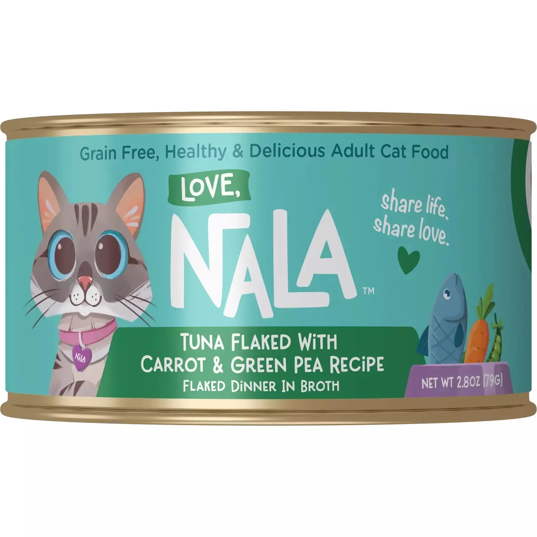 Love, Nala 2.8oz Cat Food: Flaked Tuna with Carrot & Green Pea in Seafood Broth