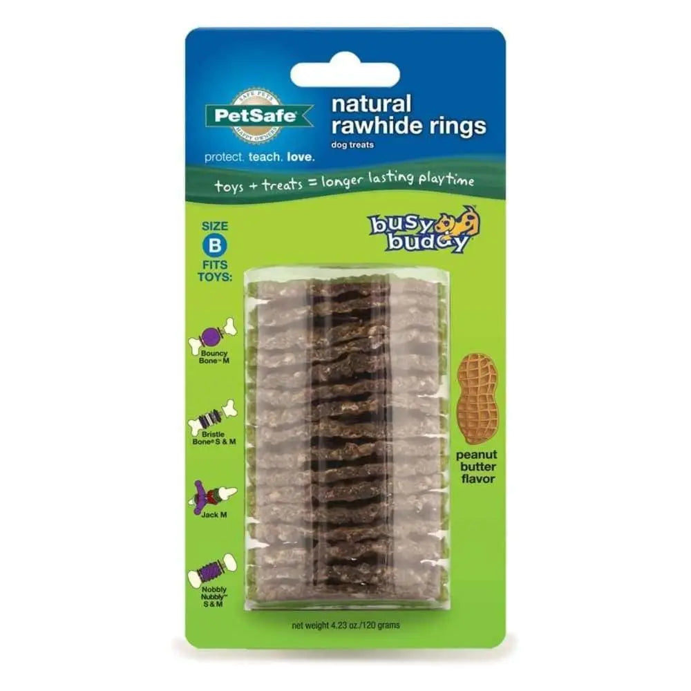 Busy Buddy Dog Treats - Rawhide Rings with Peanut Butter Flavor for Canine Chewing Delight