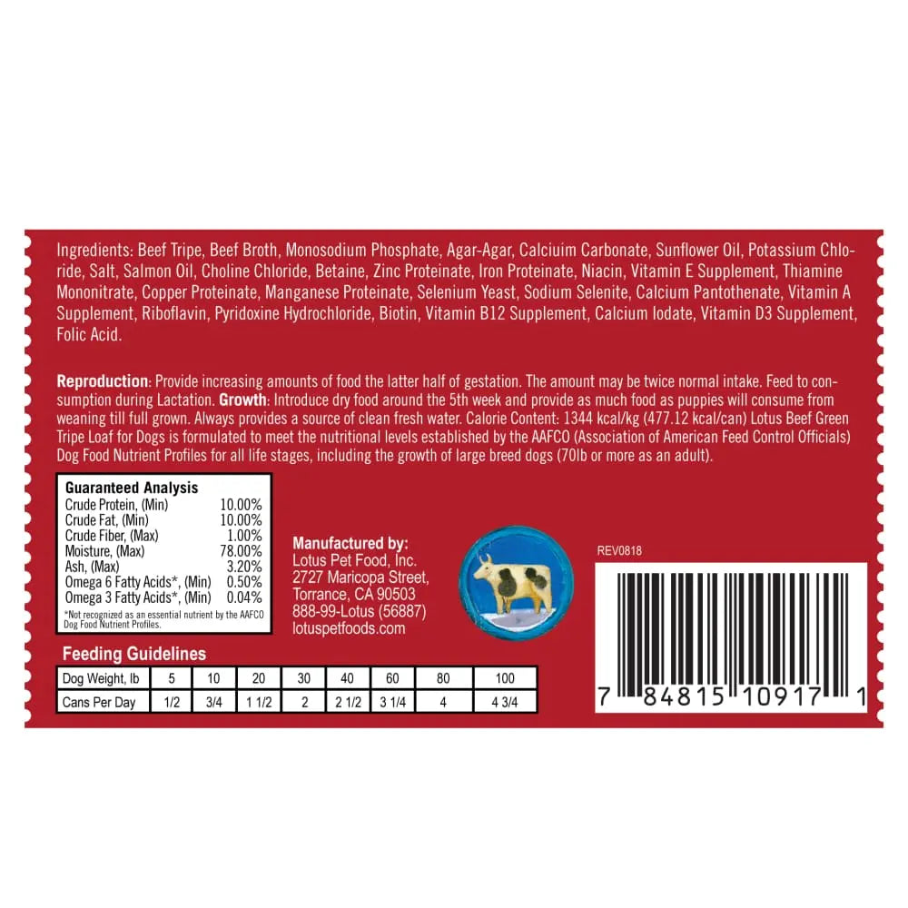 California-Made Lotus Loaf Grain-Free Canned Dog Food with Beef Tripe Recipe