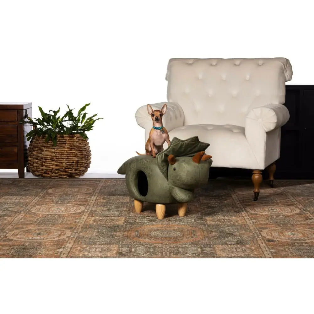 Prevue Pet Cozy Green Faux - Leather Dinosaur Ottoman Cat and Dog Hideaway