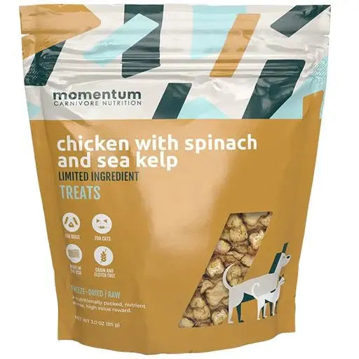 Momentum Carnivore Nutrition 3oz Freeze-Dried All-Natural Chicken, Spinach & Sea Kelp Dog Treats