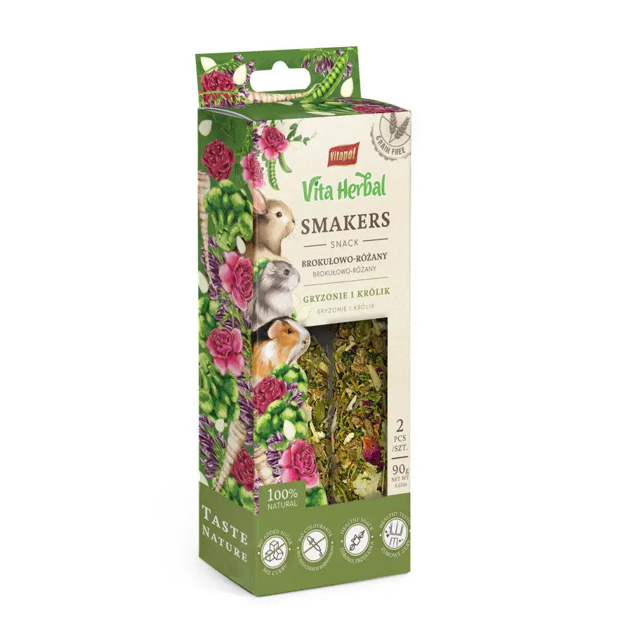 Vitapol A & E Cages Vita Herbal Small Animal Treat - Broccoli and Rose Flavor, 2-Pack