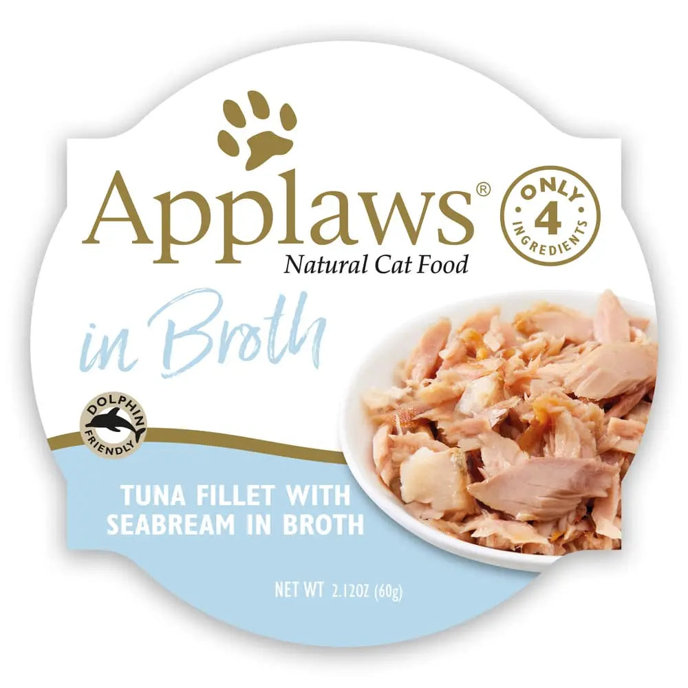 Applaws All - Natural Wet Canned Cat Food with Tuna Fillets and Seabream in Broth, 2.12 - ounce Pot, Pack of 18