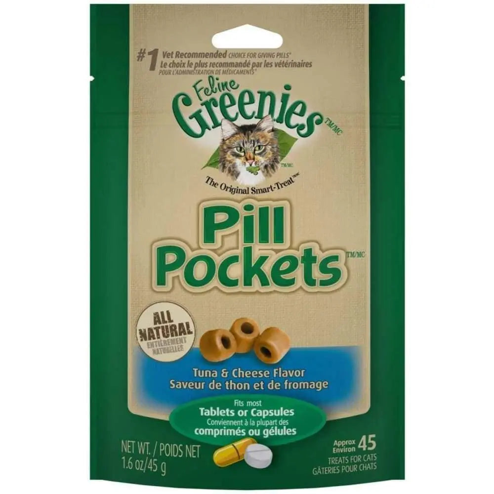 Greenies FELINE Pill Pockets Tuna & Cheese Flavored Cat Treats - 1.6 Ounce Pack with 45 Pieces for Easy Medication Administration