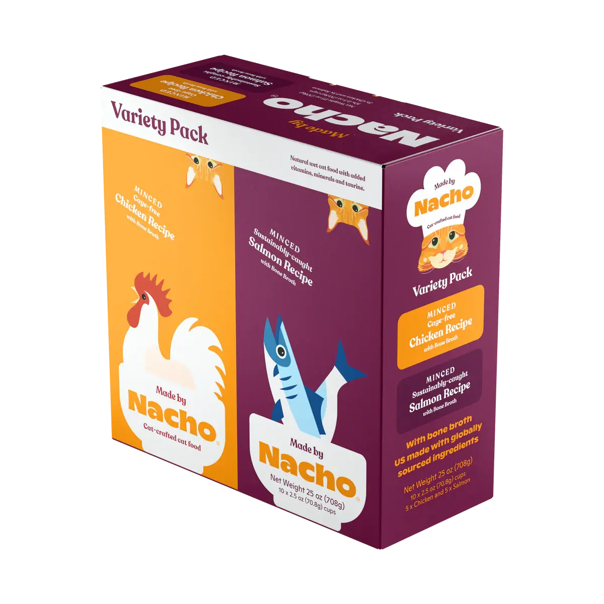 Nacho's Premium Bone Broth Minced Cat Food Variety Pack - 10 Cups, 25 oz