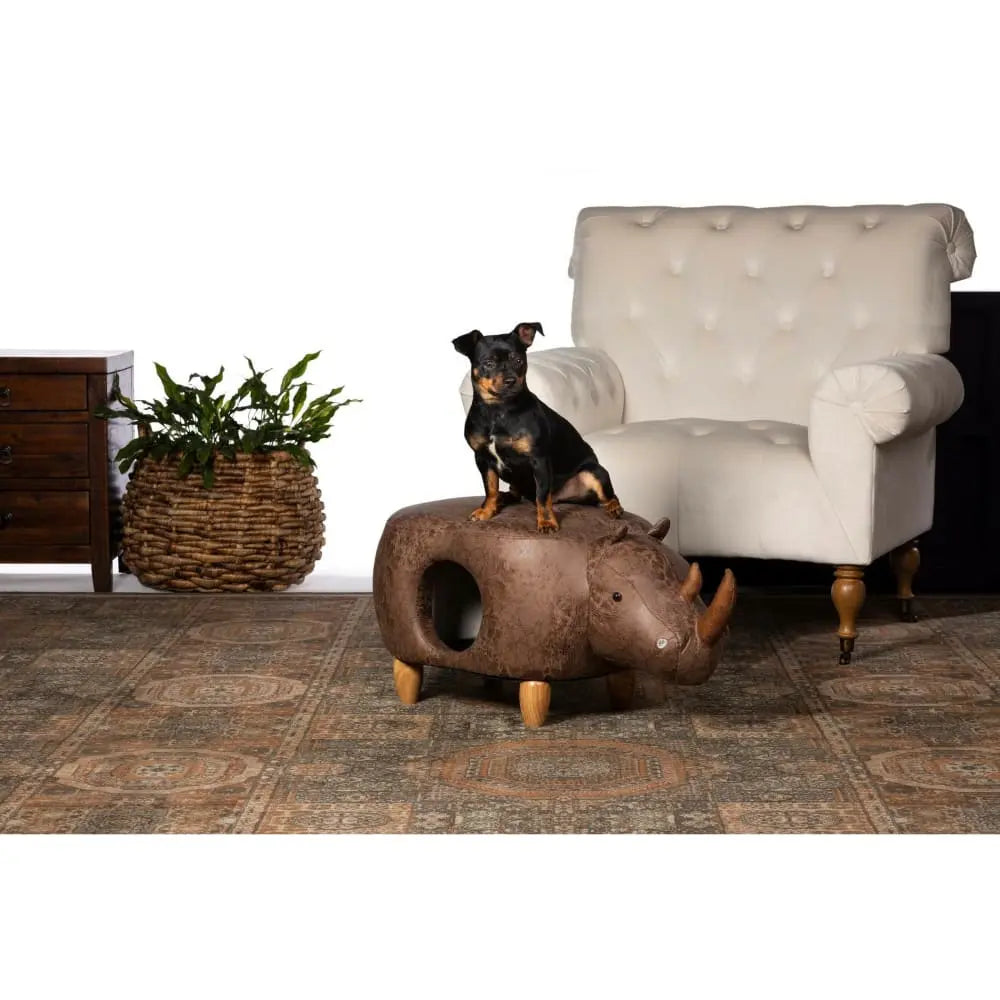 Prevue Pet Products Luxury Brown Faux - Leather Rhinoceros - Shaped Ottoman