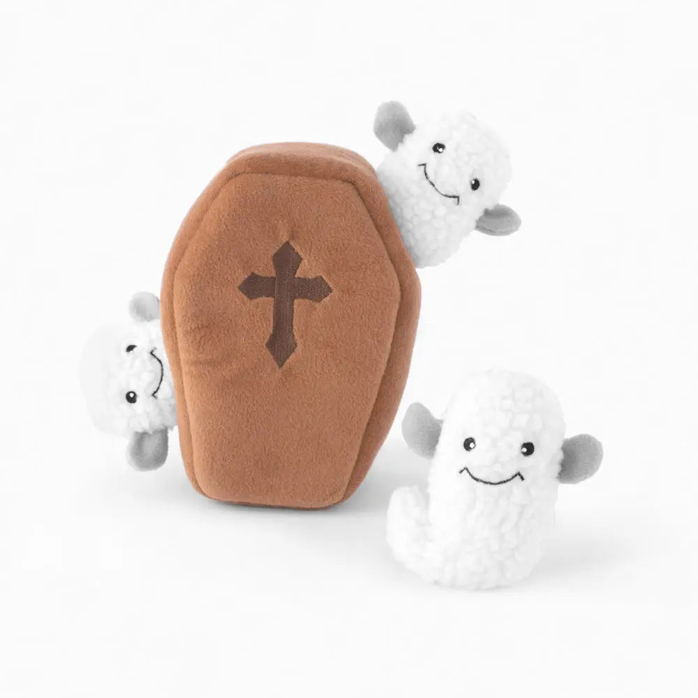 ZippyPaws Interactive Halloween Themed Burrow Coffin with Ghosts Dog Play Toys