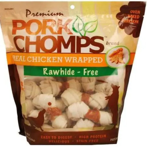 Premium Real Chicken - Wrapped Pork Skin Knotz Snacks for Dogs - Regular