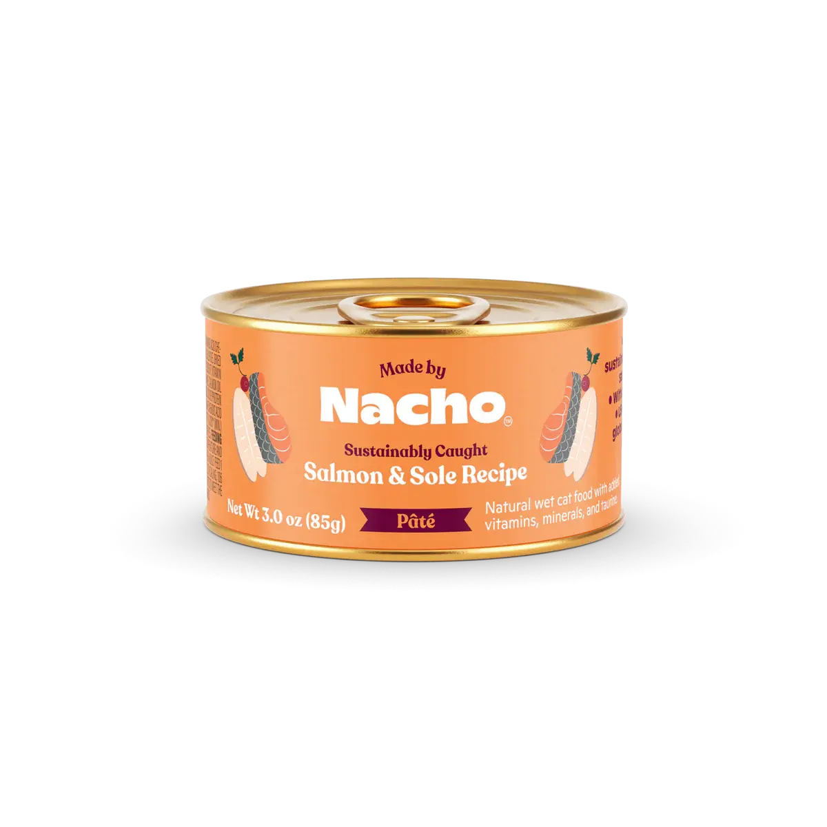 Nacho's Sustainably Harvested Salmon and Sole Recipe Grain-Free Pâté Style Wet Cat Food for a Healthy and Happy Feline