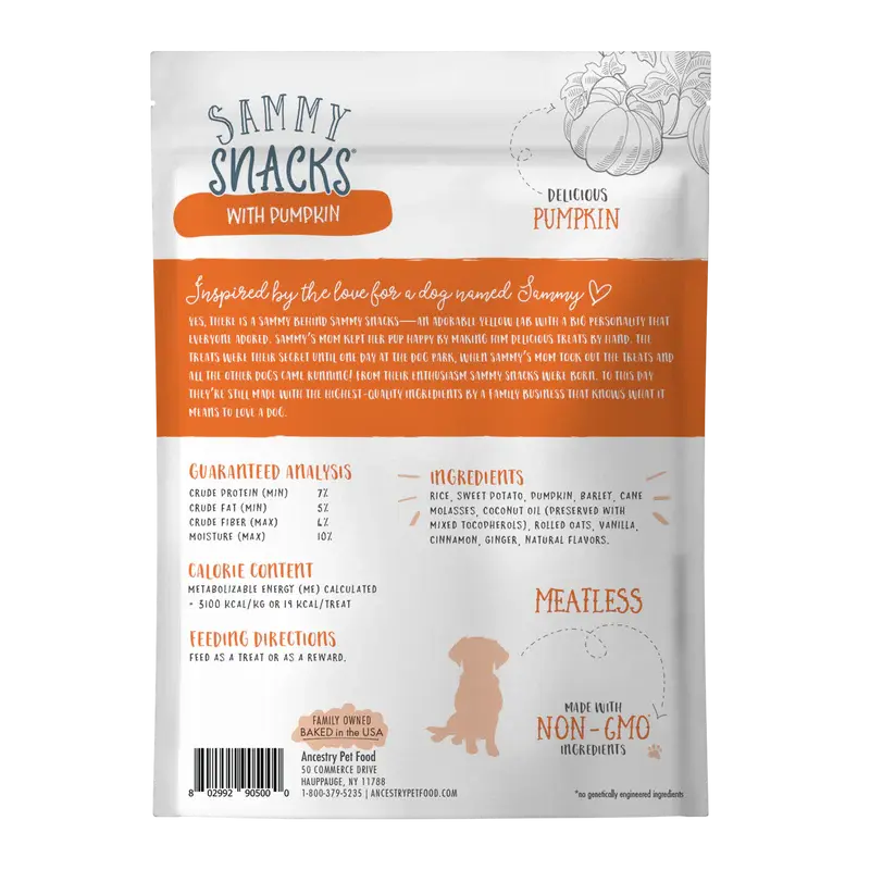 Health Extension Sammy Snacks All - Natural Pumpkin - Flavored Dog Treats, 8 - Ounce Pack