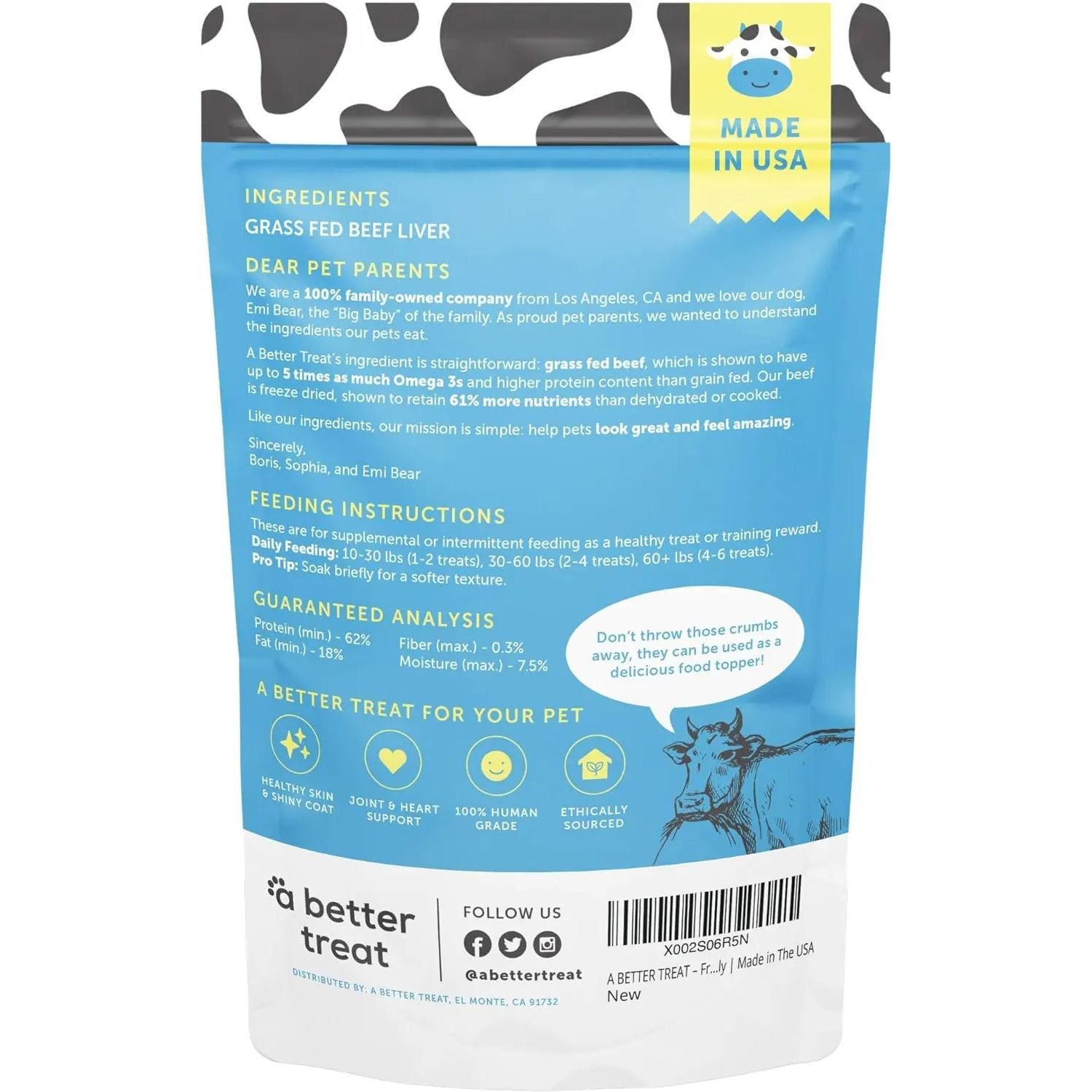 Premium Freeze - Dried Grass - Fed Beef Liver Treats for Dogs and Cats