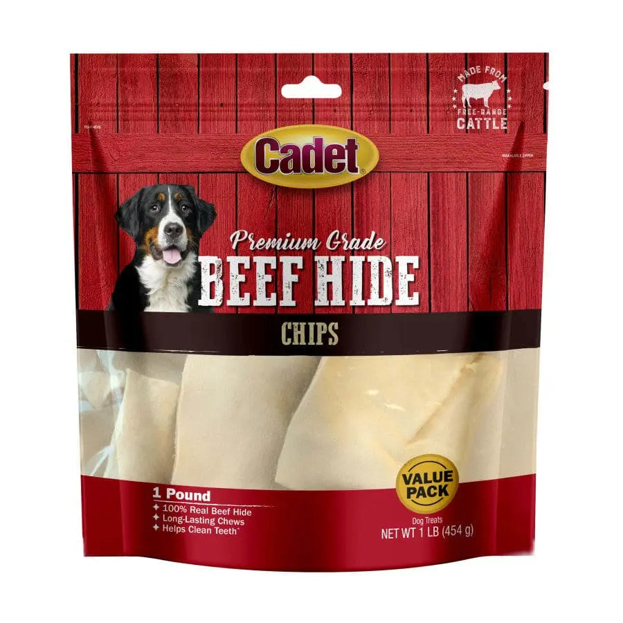 Cadet Premium Quality Beef Hide Chew Chips for Dogs - 1 Pound Bag of Delicious Canine Treats