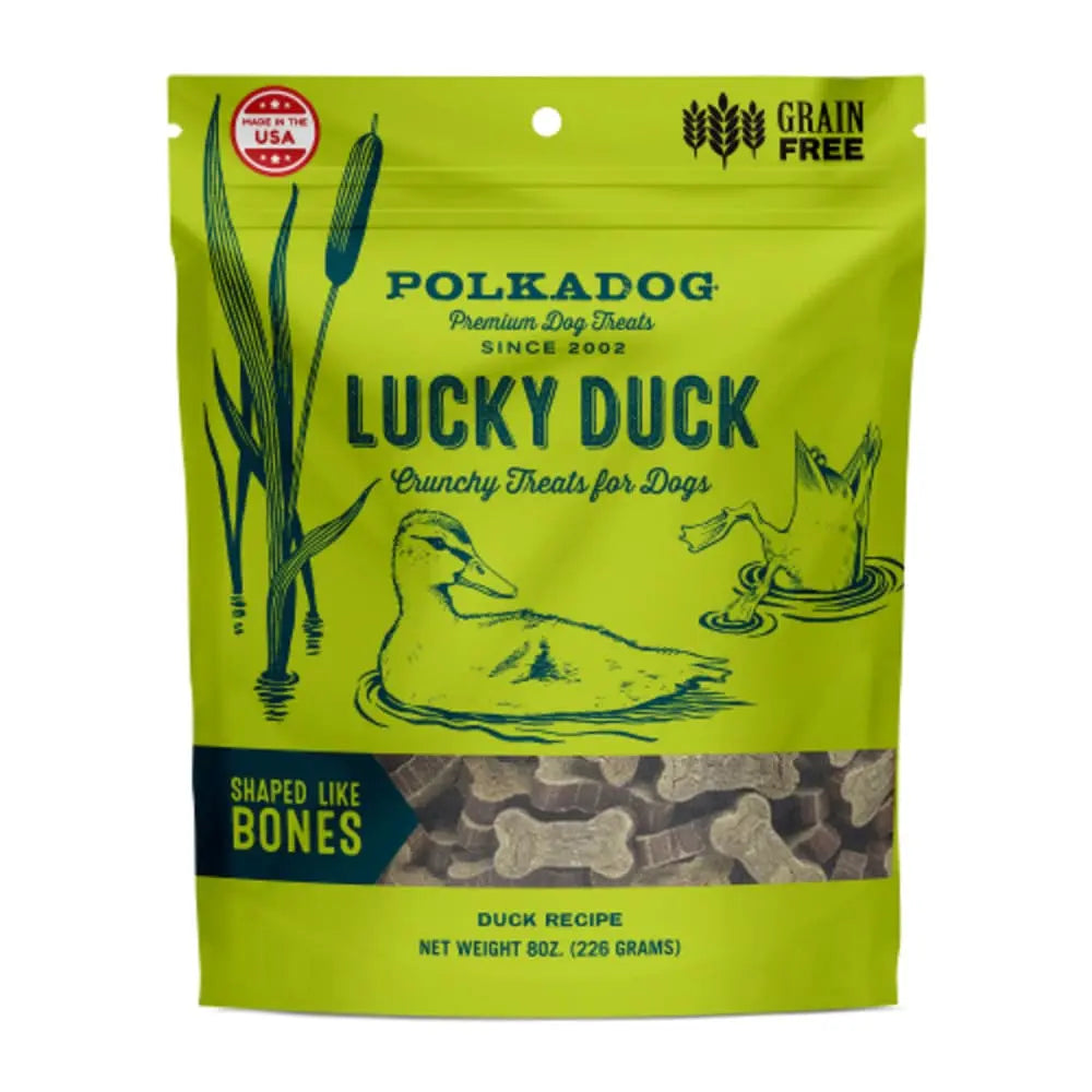 Polka Dog Premium Lucky Duck Bone - Shaped Dog Treats in an 8 - ounce Bag for Canine Companions