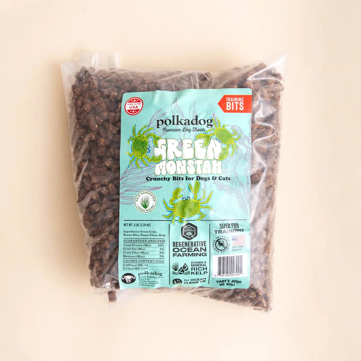 Polkadog Crunchy Green Monstah Training Bits - Ideal Treats for Dogs and Cats