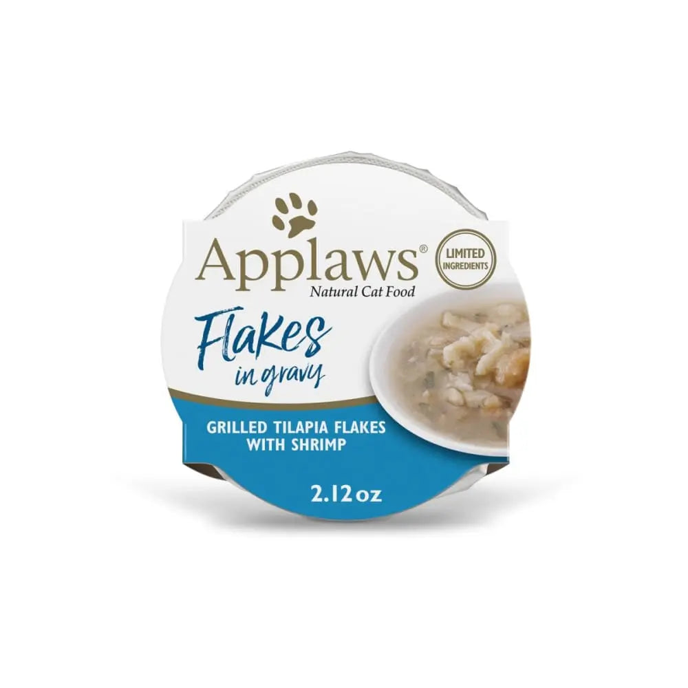 Applaws 2.12oz Natural Wet Cat Food with Tilapia Flakes and Shrimp in Gravy, 18 per Case