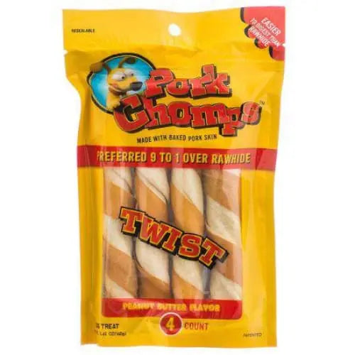 Delicious Peanut Butter Flavored Pork Chomps Twistz Dog Chews - A Tasty Treat for Canines