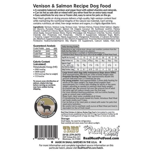 Premium Air - Dried Dog Food: The Real Meat Company's Venison with Wild - Caught Salmon, 2 - Pound Bag