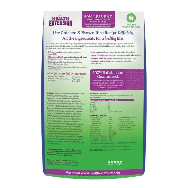 Health Extension Small Bites Lite Chicken and Brown Rice Formula Dry Dog Food for Overweight, Spayed, Neutered or Senior Dogs