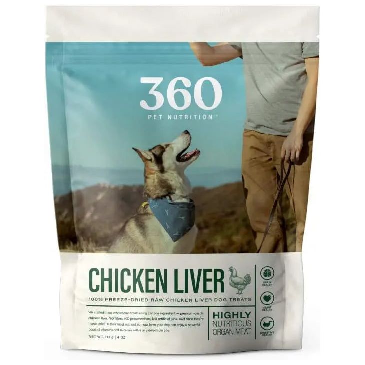 360 Pet Nutrition Grain-Free, All-Natural Raw Freeze-Dried Chicken Liver Dog Treats for Healthy Pets