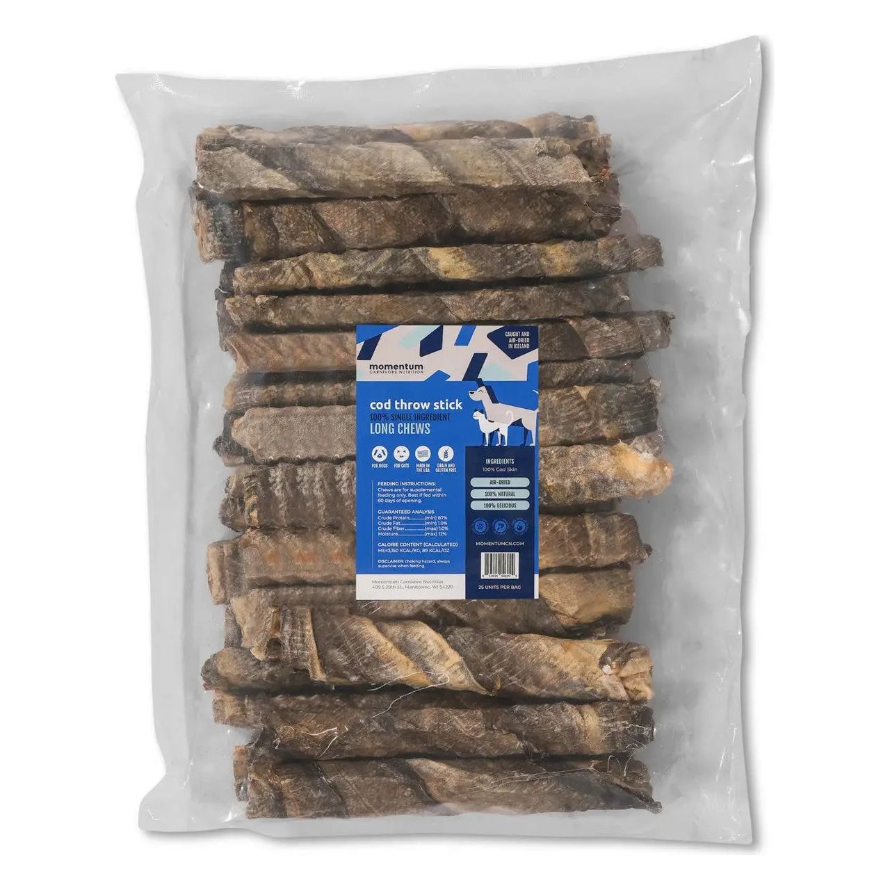 Momentum Carnivore Nutrition Wild-Caught Cod Throw Stick Dog Treats for Small to Medium Breeds