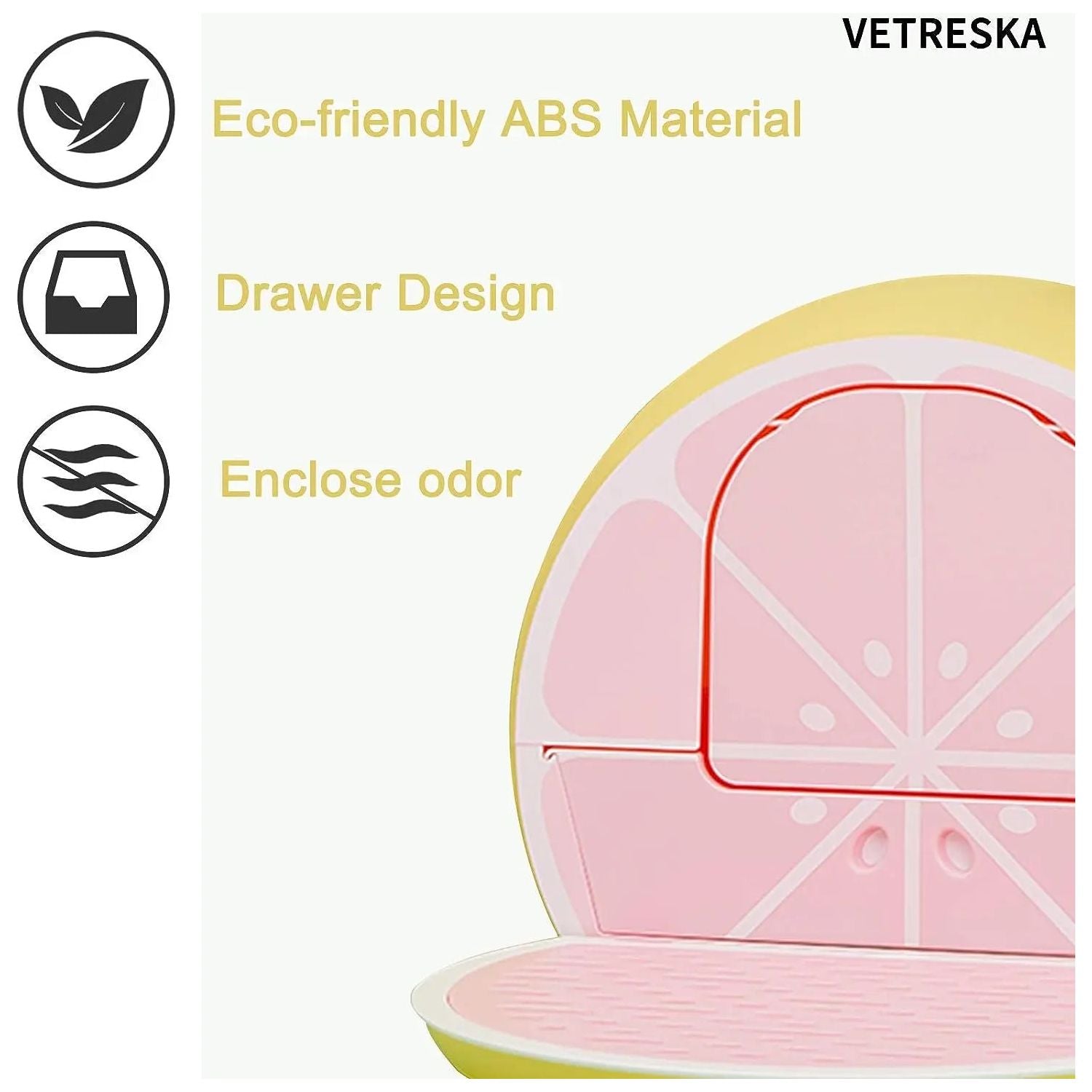 Vetreska Grapefruit-themed Odor Control Kitty Litter Box with Lid and Scoop Set for Feline Companions