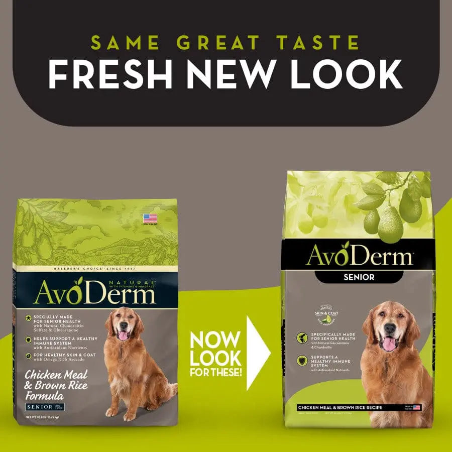 AvoDerm Premium Natural Chicken Meal and Brown Rice Dry Dog Food Specially Formulated for Senior Dogs