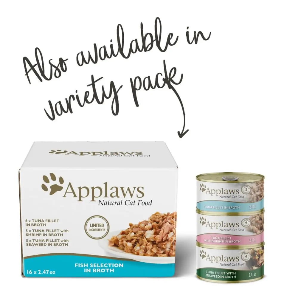 Applaws Premium Natural Wet Cat Food: Tuna Fillet with Seaweed in Broth, 24 Cans per Case