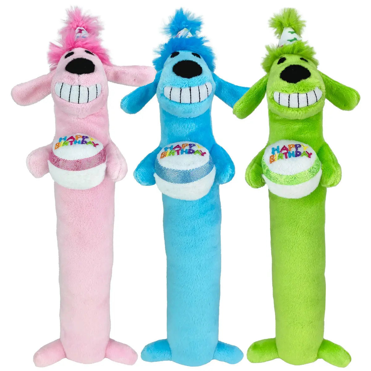 Multipet Loofa Assorted Colors 12-Inch Plush Dog Toys for Birthday Celebration