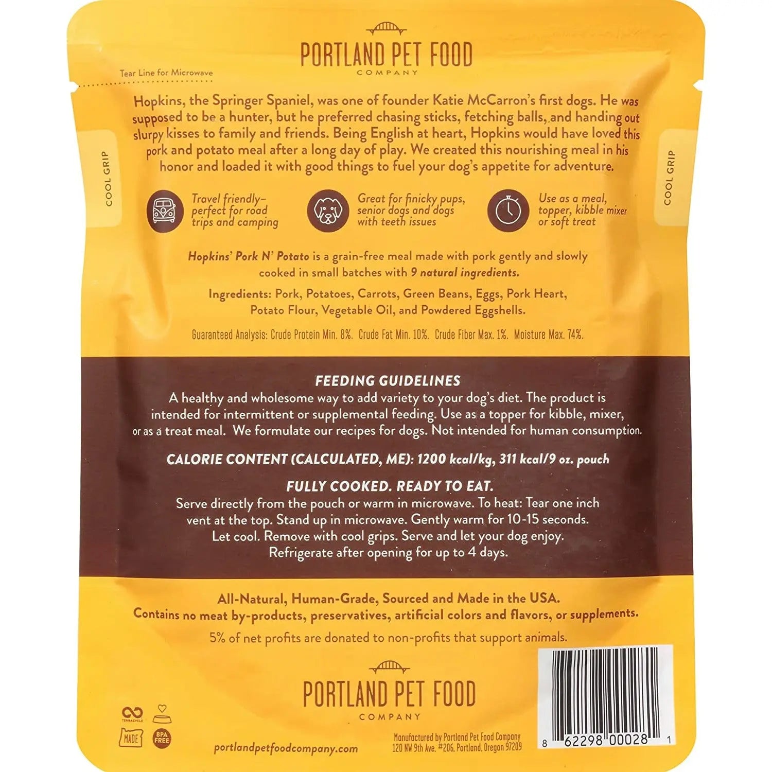 Portland Pet Food Co. Hopkins' 8/9oz Natural Pork & Potato Homestyle Wet Dog Food Topper