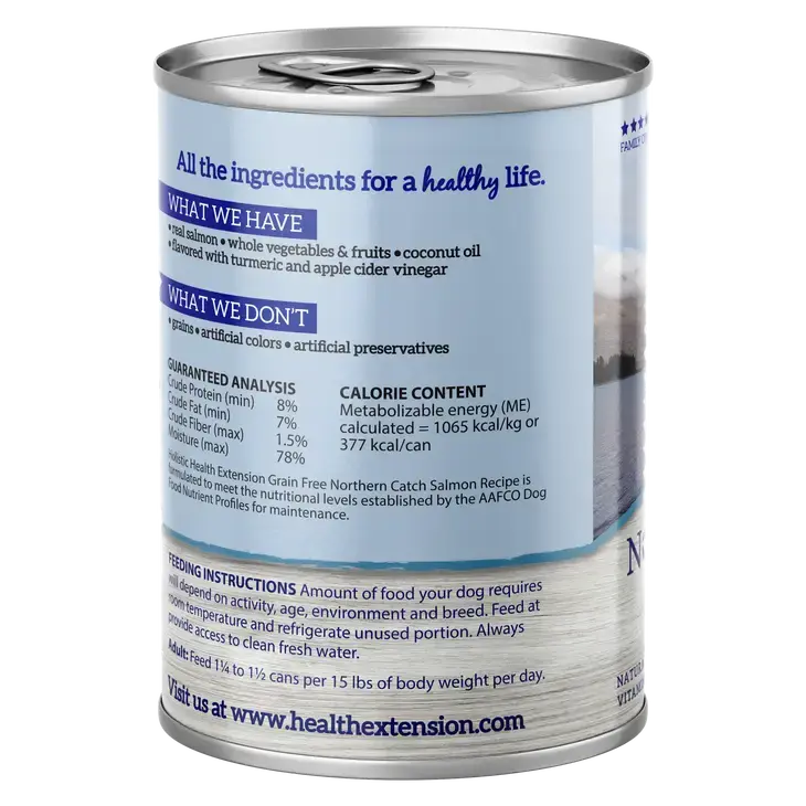 Health Extension Grain - Free Wet Dog Food with Northern Catch Salmon Recipe, Pack of 12 Cans, 12.5 oz Each