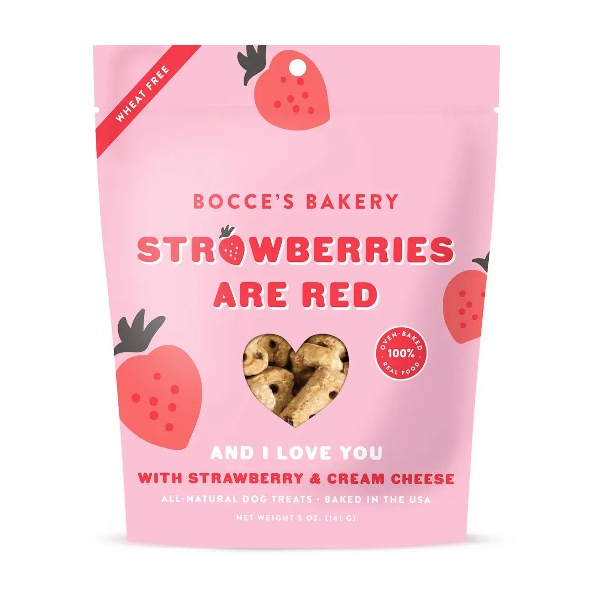 Bocce's Bakery All - Natural Strawberry - Flavored Crunchy Dog Biscuit Treats