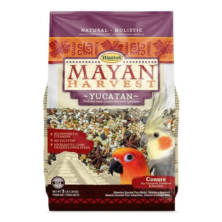 Higgins 3 Lbs Premium Mayan Harvest Food for YuCatan Conure, Cockatiel, Lovebird, Parrotlet