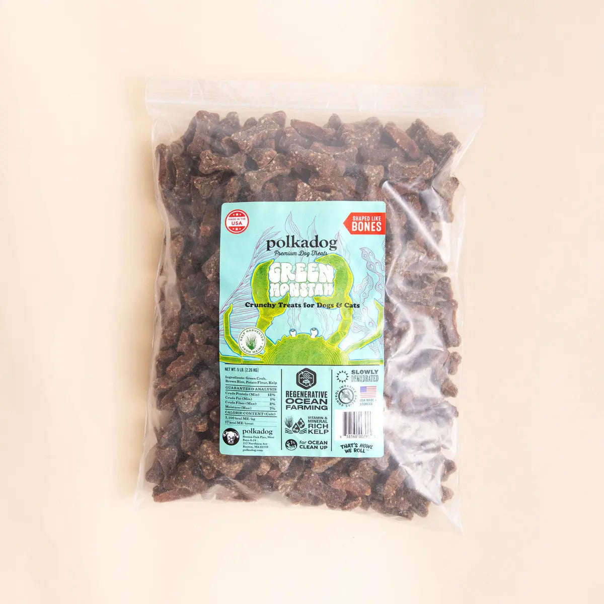 Polkadog Green Monstah Bone - Shaped Crunchy Treats for Dogs and Cats