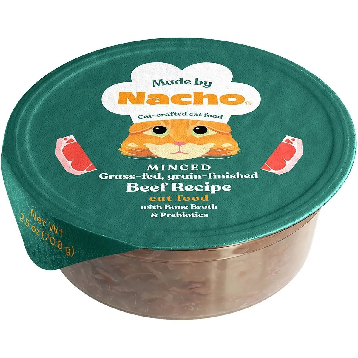High - Quality Grass - Fed and Grain - Finished Minced Beef Recipe with Nutritious Bone Broth Wet Cat Food Made by Nacho