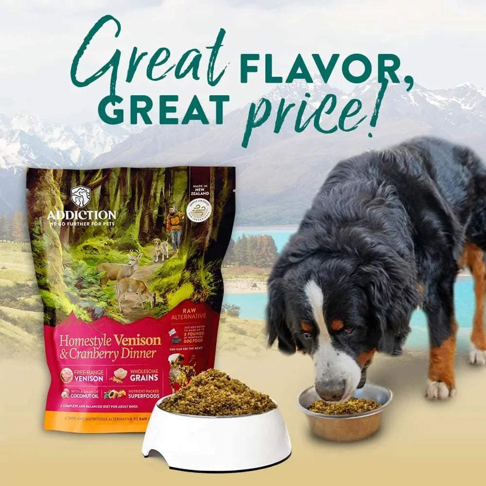 Addiction Homestyle Venison and Cranberry Dinner - An Air - Dried Raw Alternative Dog Food for Canines