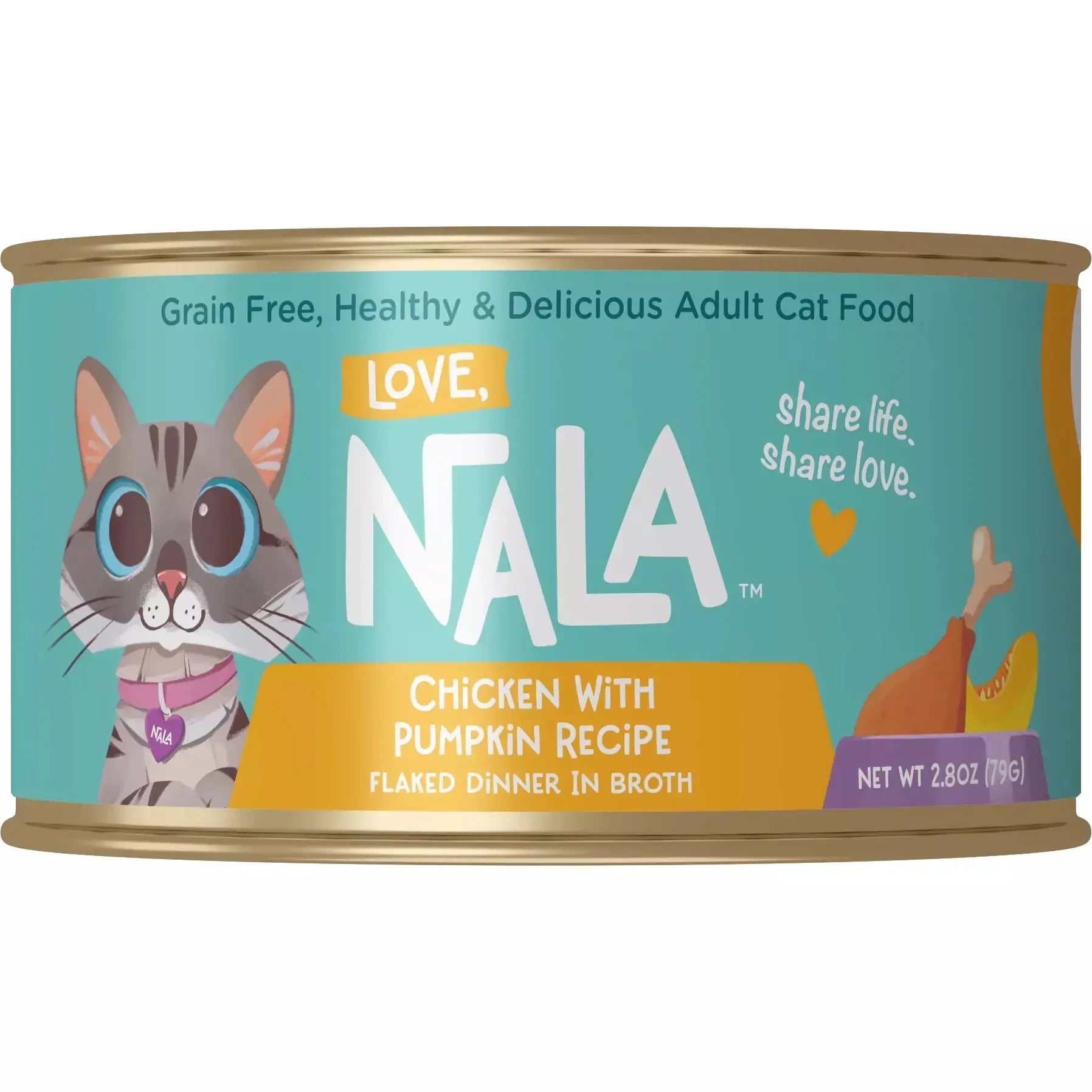 Love, Nala Premium Flaked Chicken with Pumpkin Recipe in Broth Wet Cat Food - 2.8oz Cans, Case of 12