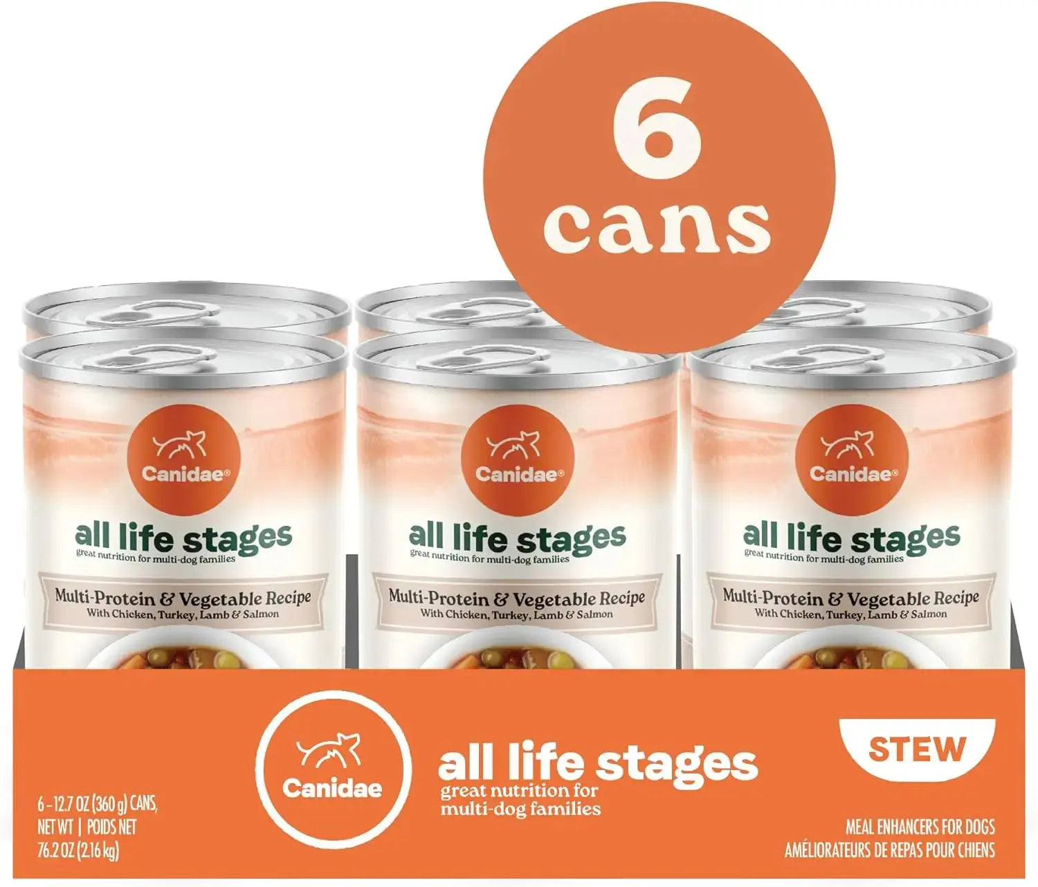 CANIDAE Premium All Life Stages Chunky Stew Toppers Wet Dog Food - Pack of 6 Cans, Each 12.7 Ounces