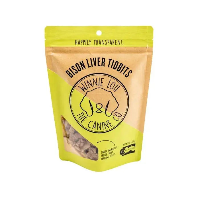 Winnie Lou Premium All - Natural Grass - Fed Bison Liver Freeze - Dried Tidbits Dog Treats, 2 Ounce Pack
