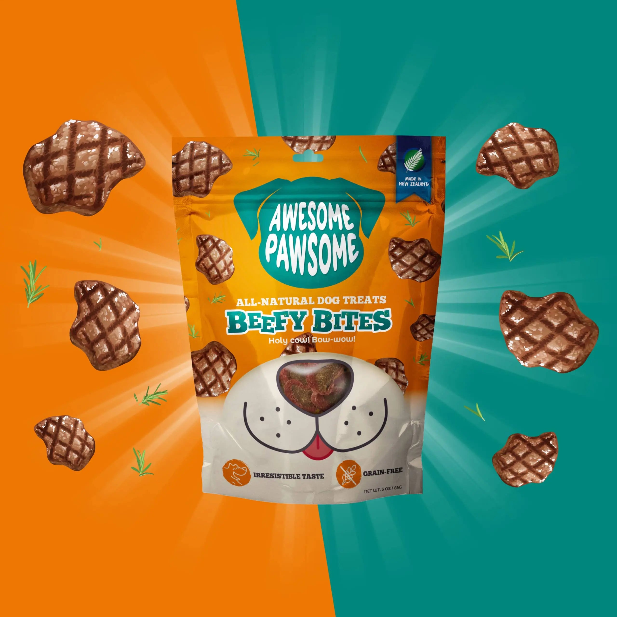 Incredibly Delicious Grass - Fed Free - Range New Zealand Beefy Dog Treats, 3oz Awesome Pawsome Variety